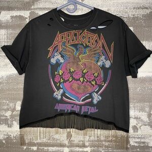 Affliction Graphic Tee with Pink & Gold and Silver Tassle Accent fringe